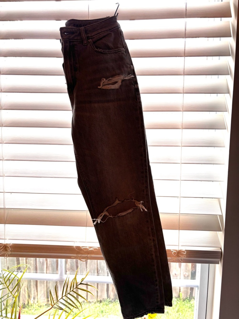 American Eagle Outfitters Black Straight Leg Distressed Jeans